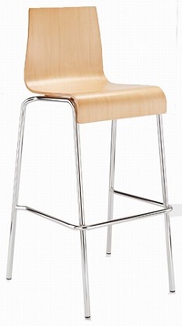 The Monza chrome and wood tall bar stool by Trent Furniture