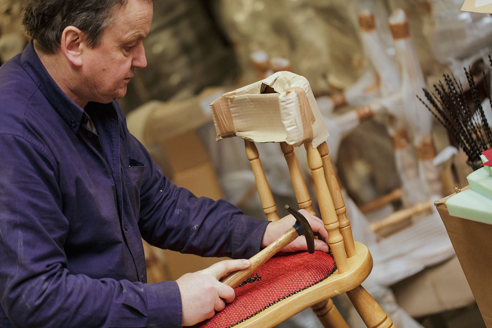 Expert upholsterers in action - Rob from Trent Furniture