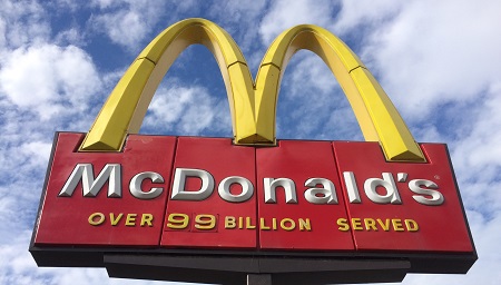 McDonald's burger restaurant sign with golden arches logo